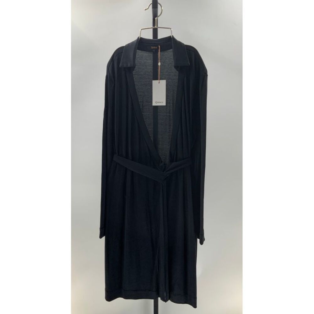 Quince Black Long Belted Cardigan Dress